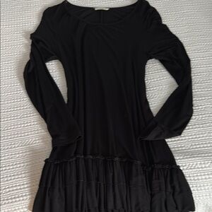Easel Black Asymmetrical Long Sleeve Babydoll Dress